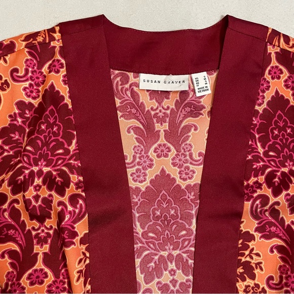 New Susan Graver Red Printed Woven Open-Front Cardigan Size S - Picture 12 of 13